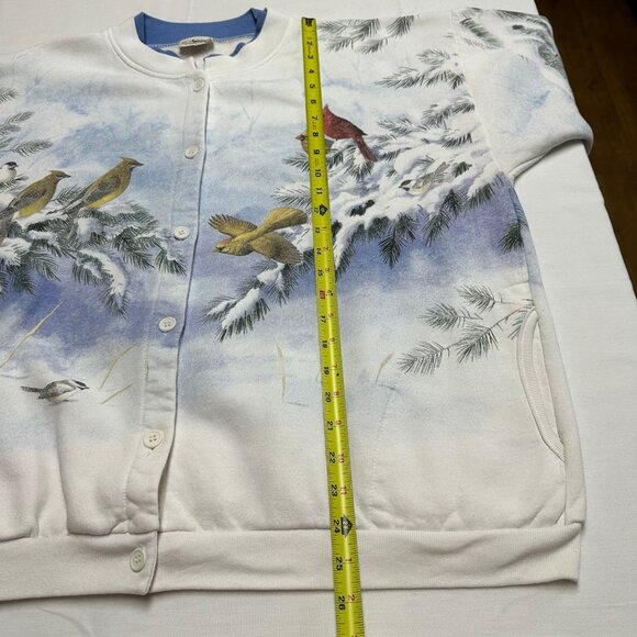 Vintage Artisans All Over Bird Print Cardigan Sweater XL/2XL Nature USA Winter - Picture 10 of 11